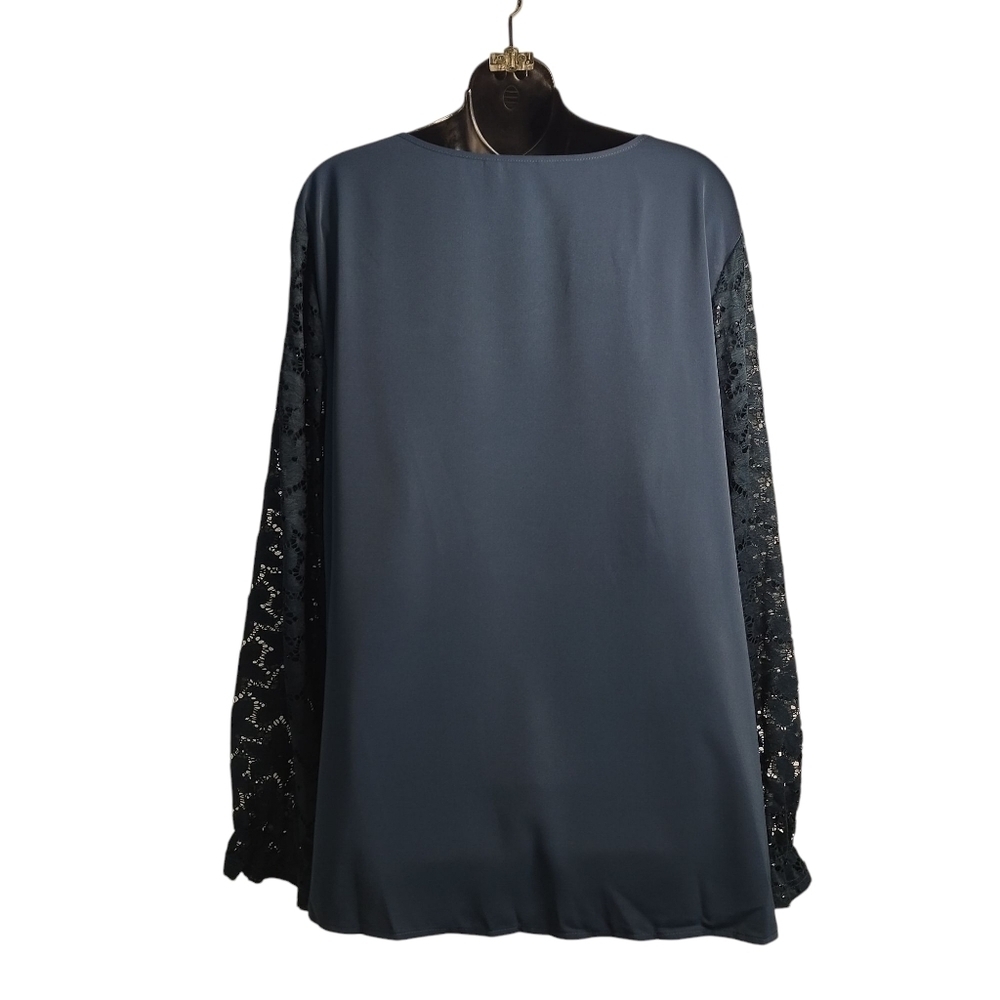 Bloomchic Women's Navy Blue V-Neck Lace Sleeve Top Blouse Size 22/24 - Picture 2 of 8